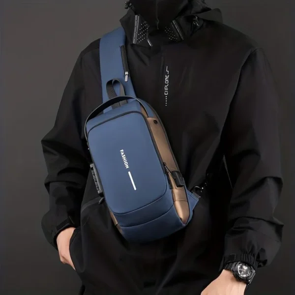 Blue & Brown | Multifunction Anti-Theft USB Charging Crossbody Shoulder Bag - Image 2